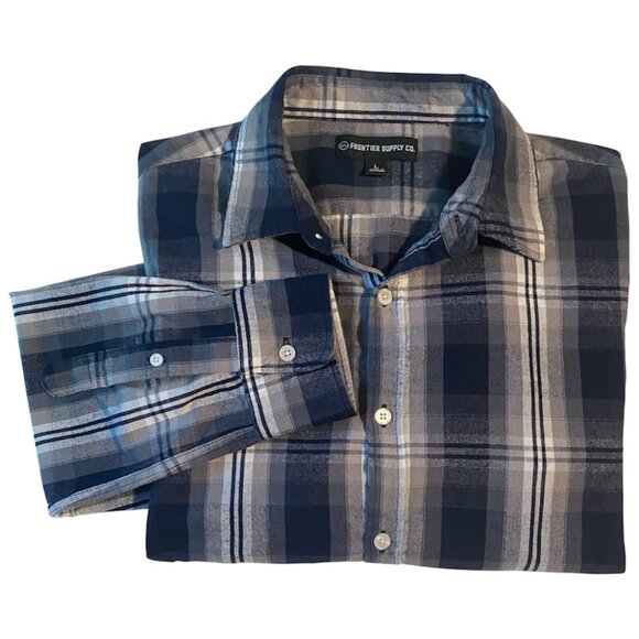 Frontier Supply Co. Men's Button Up Flannel Plaid Blue Grey Size Large - Picture 6 of 8